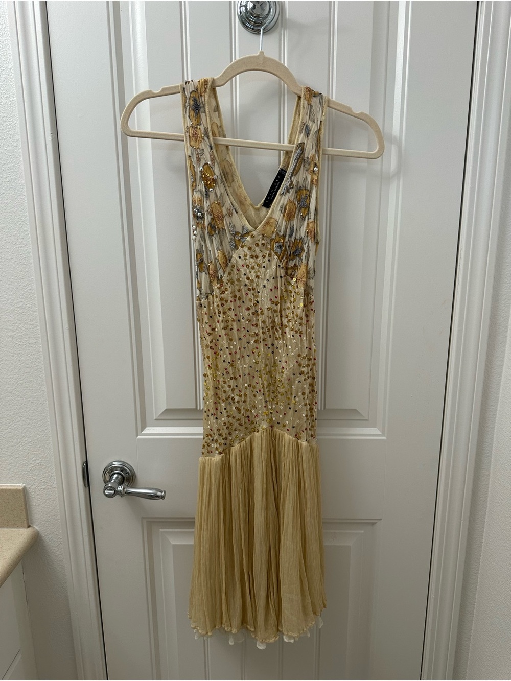 Twin-Set Simona Barbieri Cream and Gold Beaded Vintage Dress